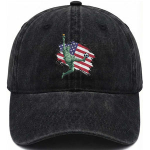 Funny Statue Of Liberty Playing Soccer Washed Cotton Baseball Cap New Yorker Fan Gift TS12 Washed Cap Universal Fit Black Print Your Wear