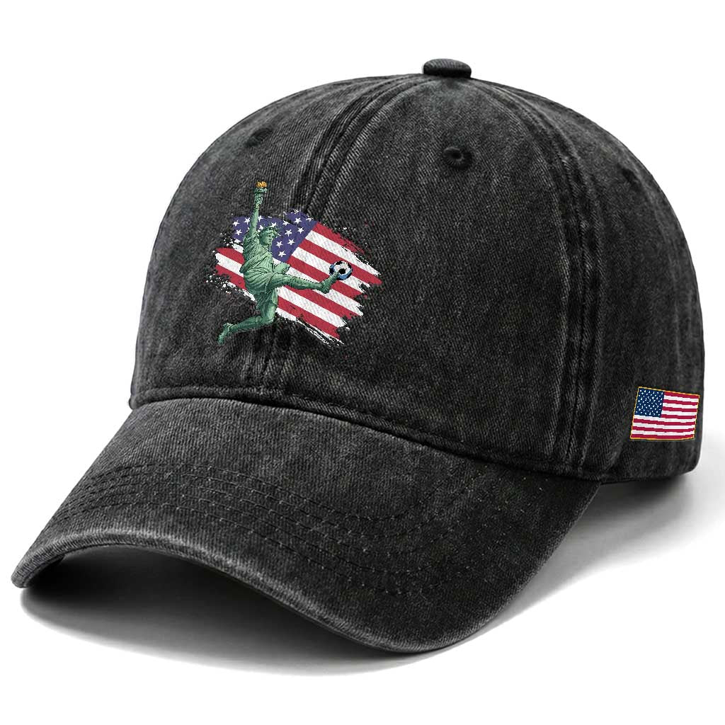 Funny Statue Of Liberty Playing Soccer Washed Cotton Baseball Cap New Yorker Fan Gift TS12 Print Your Wear
