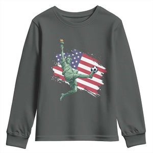 Funny Statue Of Liberty Playing Soccer Youth Sweatshirt New Yorker Fan Gift TS12 Dark Heather Print Your Wear