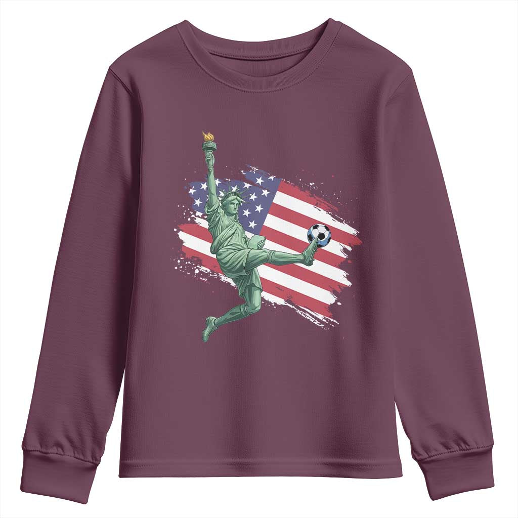 Funny Statue Of Liberty Playing Soccer Youth Sweatshirt New Yorker Fan Gift TS12 Maroon Print Your Wear
