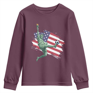 Funny Statue Of Liberty Playing Soccer Youth Sweatshirt New Yorker Fan Gift TS12 Maroon Print Your Wear