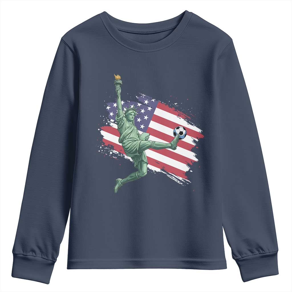 Funny Statue Of Liberty Playing Soccer Youth Sweatshirt New Yorker Fan Gift TS12 Navy Print Your Wear
