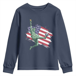 Funny Statue Of Liberty Playing Soccer Youth Sweatshirt New Yorker Fan Gift TS12 Navy Print Your Wear