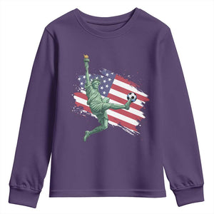 Funny Statue Of Liberty Playing Soccer Youth Sweatshirt New Yorker Fan Gift TS12 Purple Print Your Wear