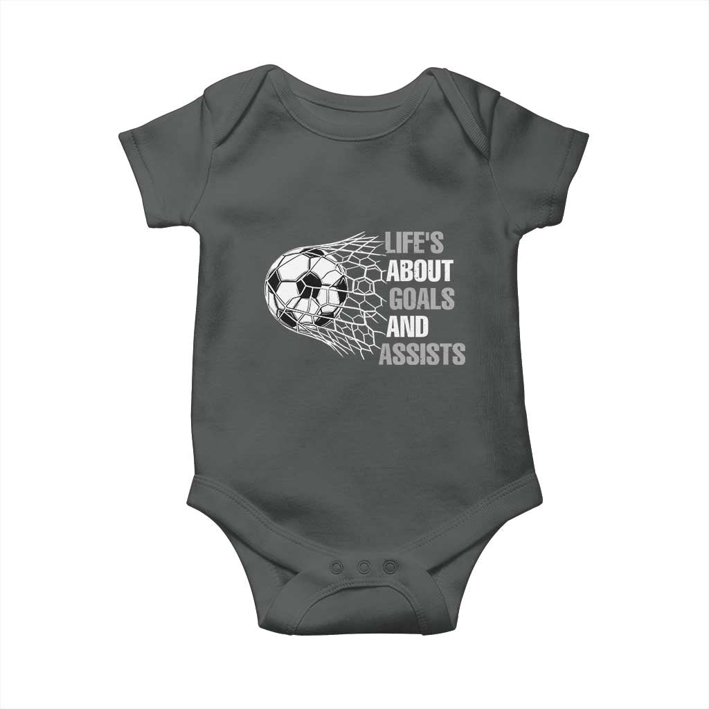 Funny Life Is About Goals And Assists Baby Onesie Soccer Lover TS12 Dark Heather Print Your Wear