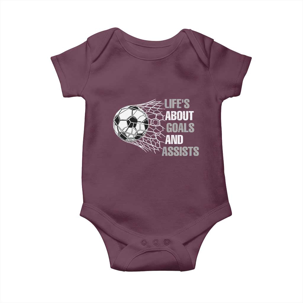Funny Life Is About Goals And Assists Baby Onesie Soccer Lover TS12 Maroon Print Your Wear