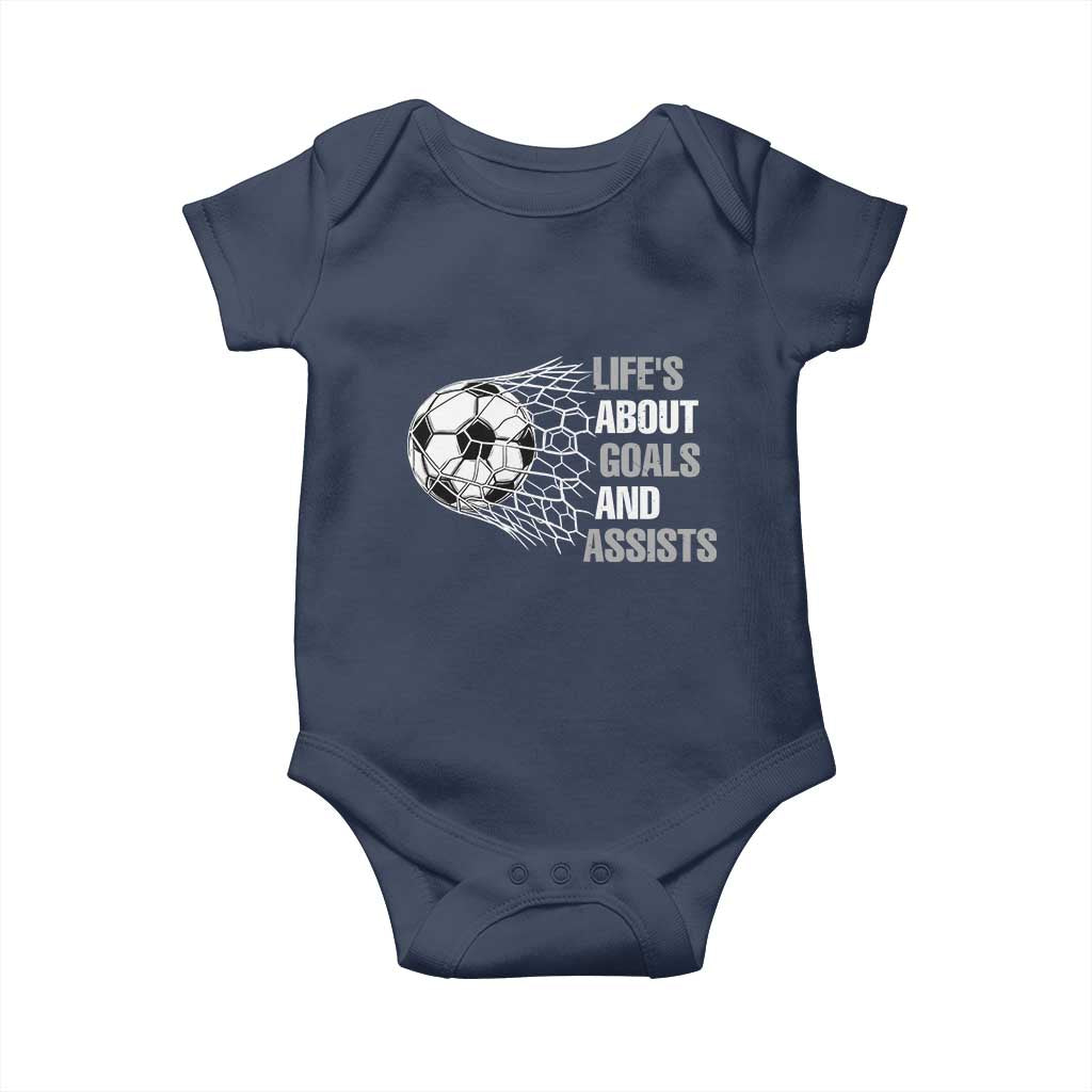 Funny Life Is About Goals And Assists Baby Onesie Soccer Lover TS12 Navy Print Your Wear