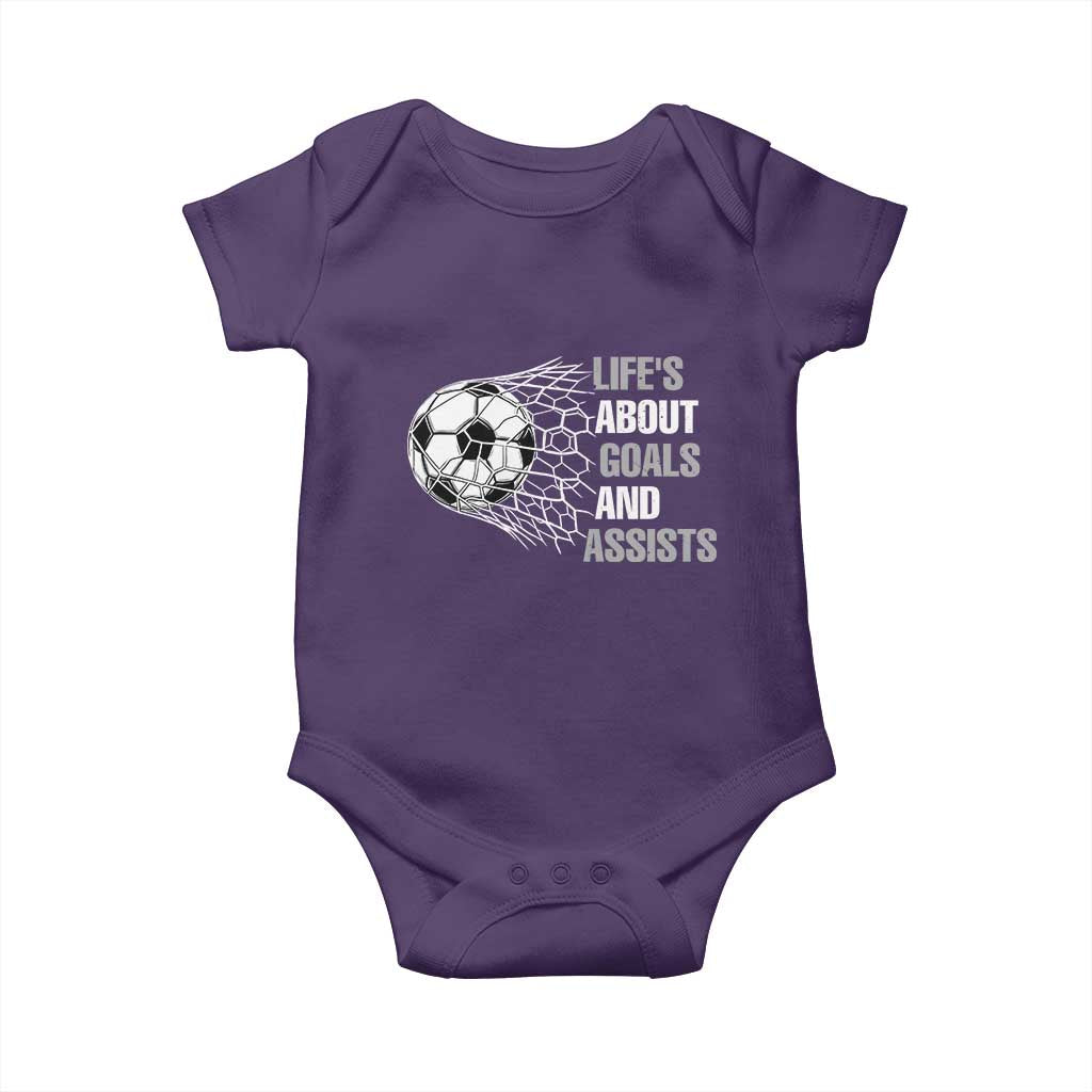 Funny Life Is About Goals And Assists Baby Onesie Soccer Lover TS12 Purple Print Your Wear