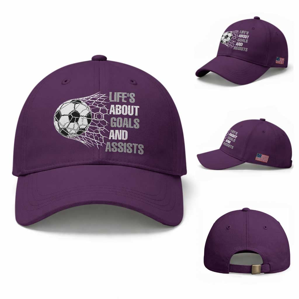 Funny Life Is About Goals And Assists Baseball Cap Soccer Lover TS12 Baseball Cap Universal Fit Purple Print Your Wear