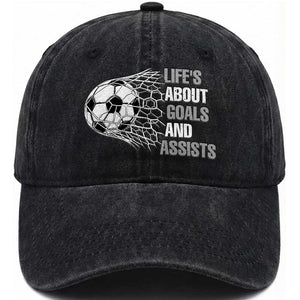 Funny Life Is About Goals And Assists Washed Cotton Baseball Cap Soccer Lover TS12 Print Your Wear