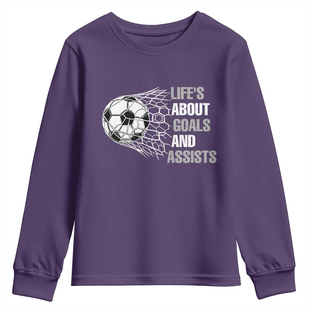 Funny Life Is About Goals And Assists Youth Sweatshirt Soccer Lover TS12 Purple Print Your Wear