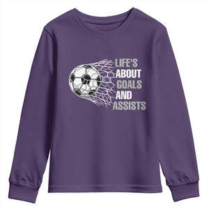 Funny Life Is About Goals And Assists Youth Sweatshirt Soccer Lover TS12 Purple Print Your Wear