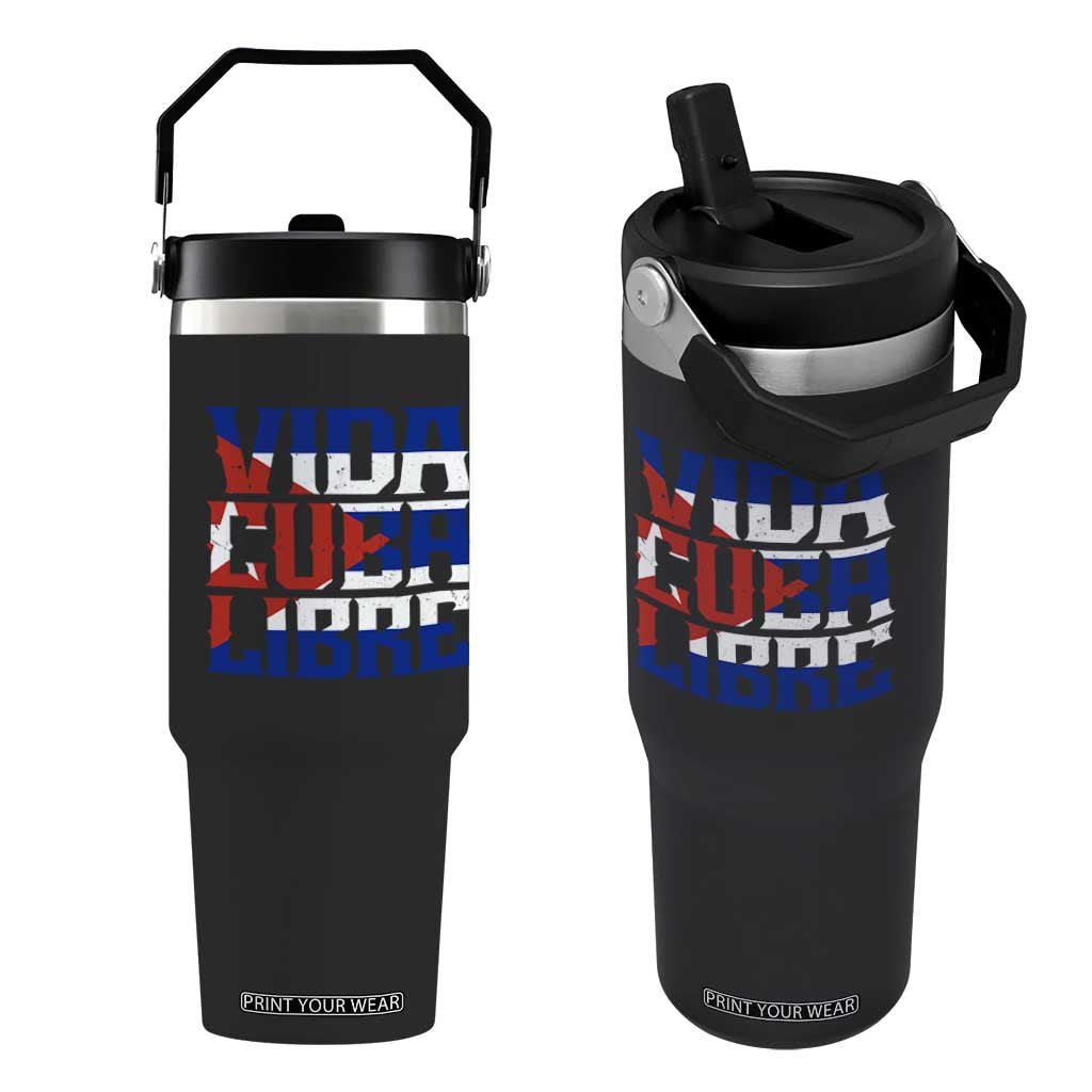 Viva Cuba Libre Flip Straw Tumbler Cuban Freedom Supporter TS12 One Size: 30 oz Black Print Your Wear