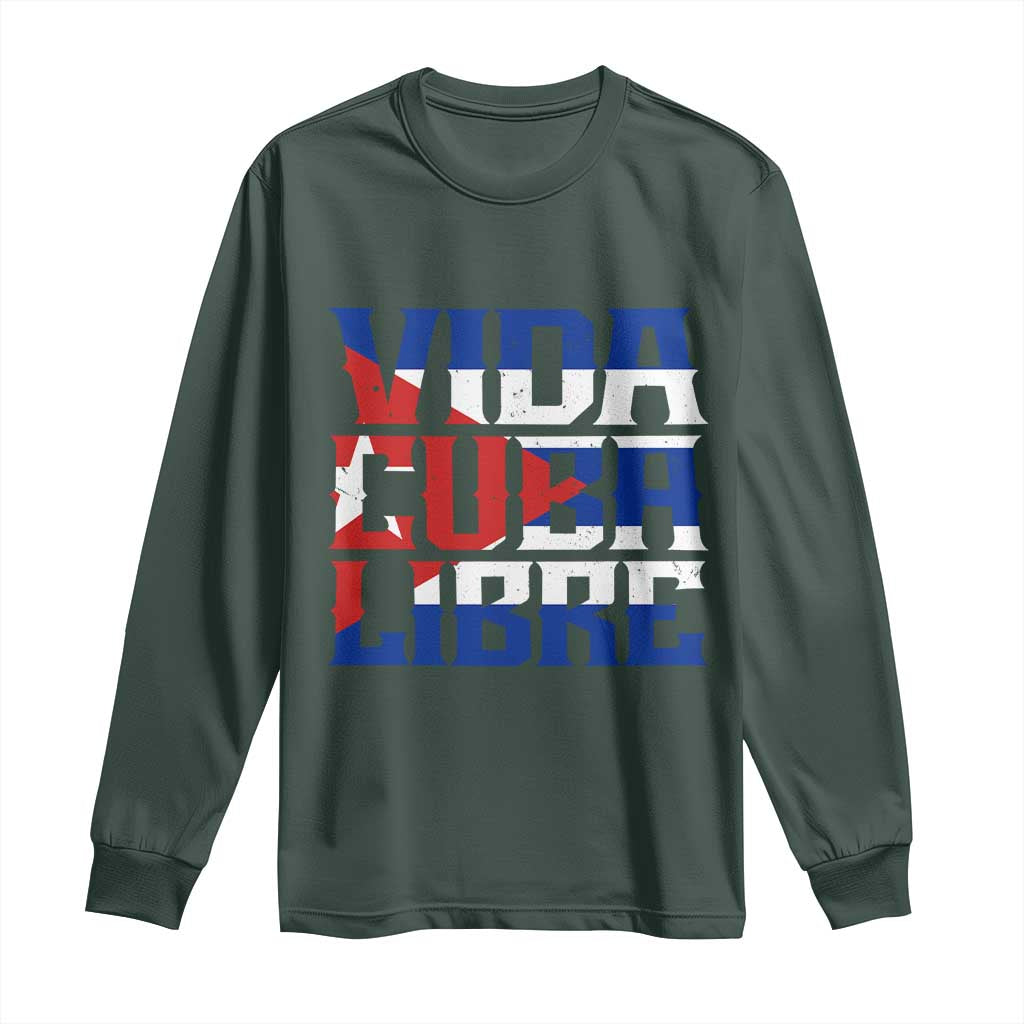 Viva Cuba Libre Long Sleeve Shirt Cuban Freedom Supporter TS12 Dark Forest Green Print Your Wear