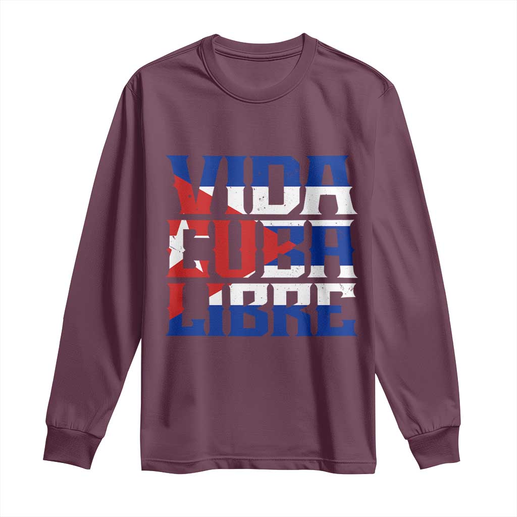 Viva Cuba Libre Long Sleeve Shirt Cuban Freedom Supporter TS12 Maroon Print Your Wear