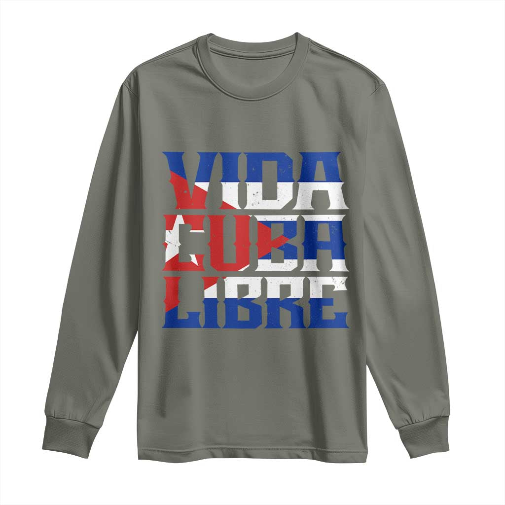 Viva Cuba Libre Long Sleeve Shirt Cuban Freedom Supporter TS12 Military Green Print Your Wear