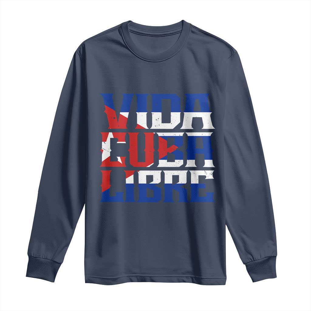 Viva Cuba Libre Long Sleeve Shirt Cuban Freedom Supporter TS12 Navy Print Your Wear