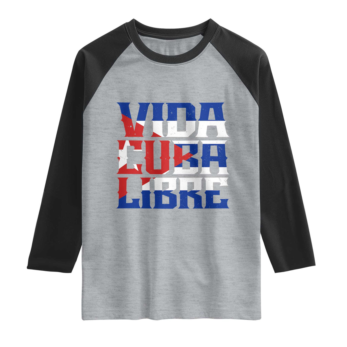Viva Cuba Libre Raglan Shirt Cuban Freedom Supporter TS12 Heather Gray Black Print Your Wear