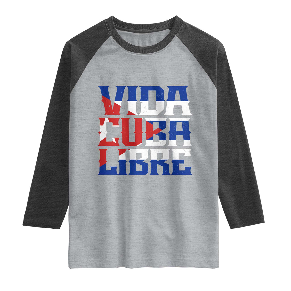 Viva Cuba Libre Raglan Shirt Cuban Freedom Supporter TS12 Heather Gray Heather Charcoal Print Your Wear