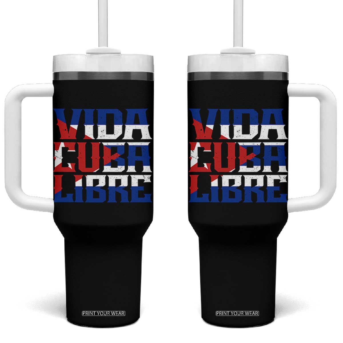 Viva Cuba Libre Tumbler With Handle Cuban Freedom Supporter TS12 One Size: 40 oz Black Print Your Wear