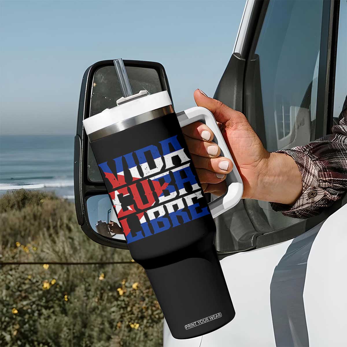 Viva Cuba Libre Tumbler With Handle Cuban Freedom Supporter TS12 Print Your Wear