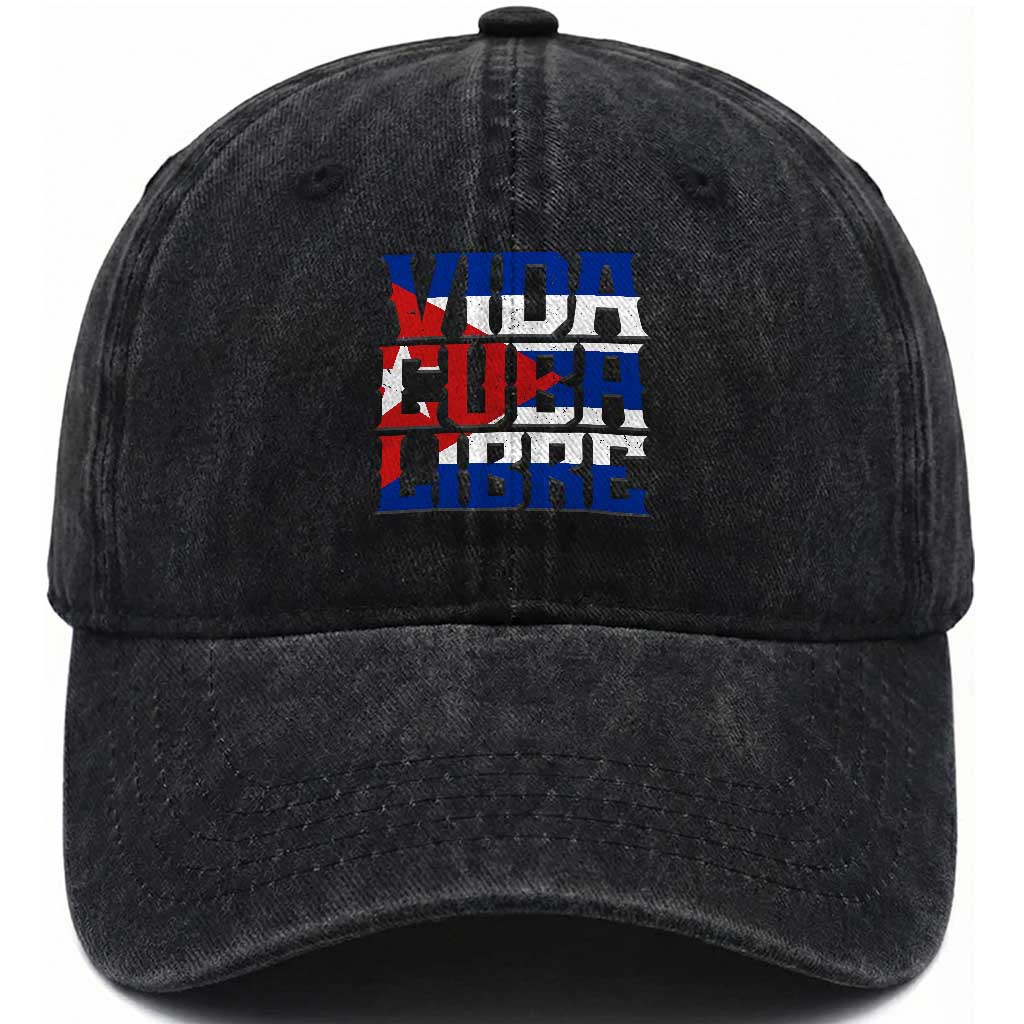 Viva Cuba Libre Washed Cotton Baseball Cap Cuban Freedom Supporter TS12 Washed Cap Universal Fit Black Print Your Wear