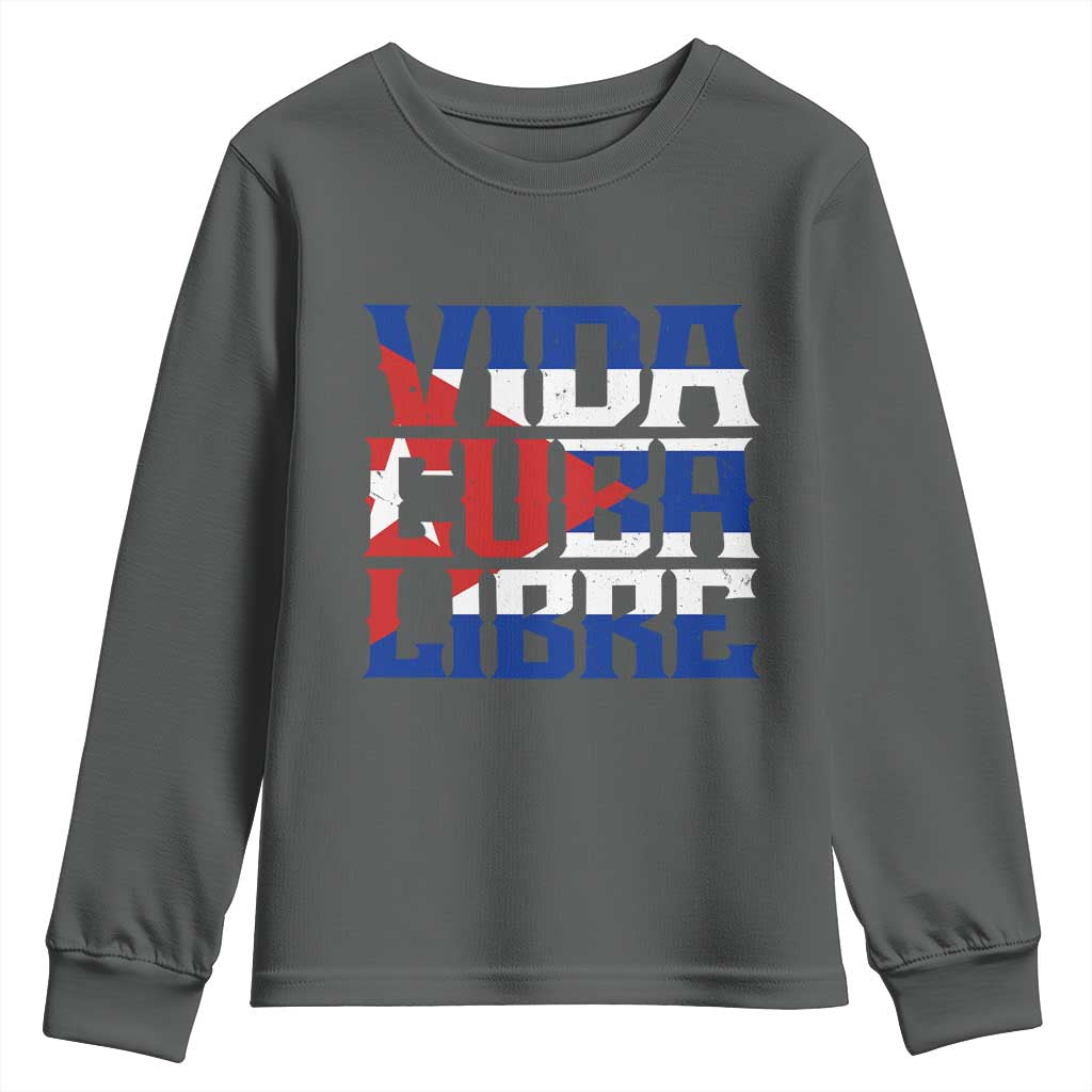 Viva Cuba Libre Youth Sweatshirt Cuban Freedom Supporter TS12 Dark Heather Print Your Wear