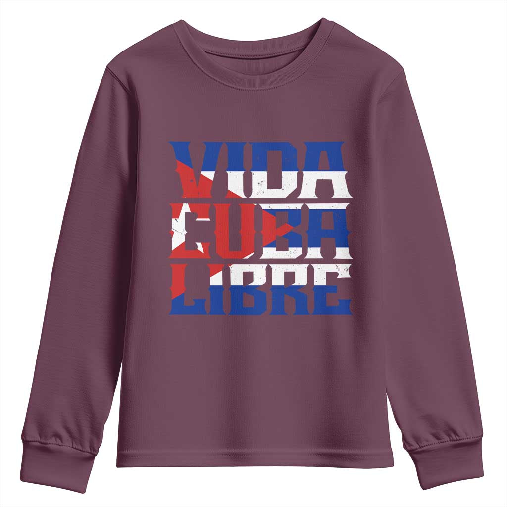 Viva Cuba Libre Youth Sweatshirt Cuban Freedom Supporter TS12 Maroon Print Your Wear