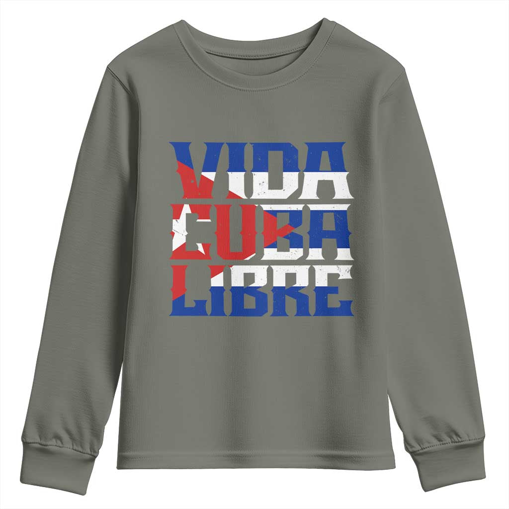 Viva Cuba Libre Youth Sweatshirt Cuban Freedom Supporter TS12 Military Green Print Your Wear
