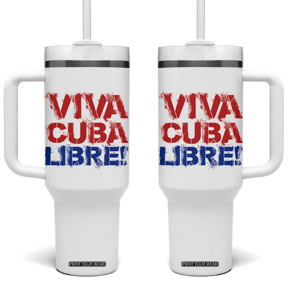 Viva Cuba Libre Tumbler With Handle SOS Cuba Stand With Freedom Movement TS12 One Size: 40 oz White Print Your Wear