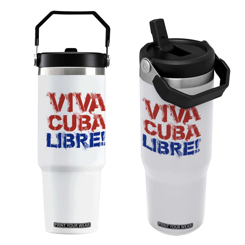 Viva Cuba Libre Flip Straw Tumbler SOS Cuba Stand With Freedom Movement TS12 One Size: 30 oz White Print Your Wear