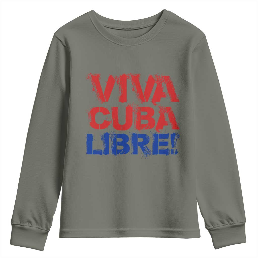 Viva Cuba Libre Youth Sweatshirt SOS Cuba Stand With Freedom Movement TS12 Military Green Print Your Wear