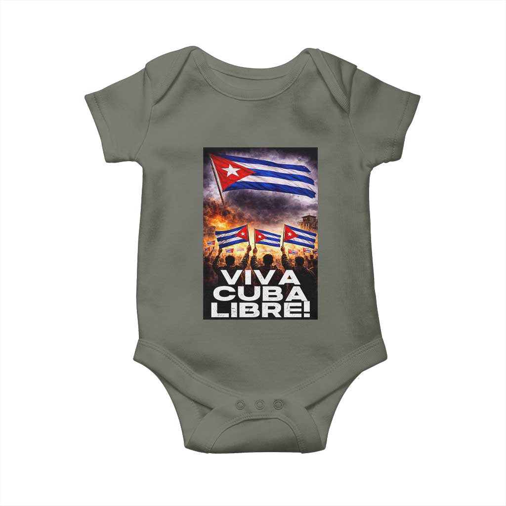Viva Cuba Libre Baby Onesie Cuban Freedom Protest TS12 Military Green Print Your Wear