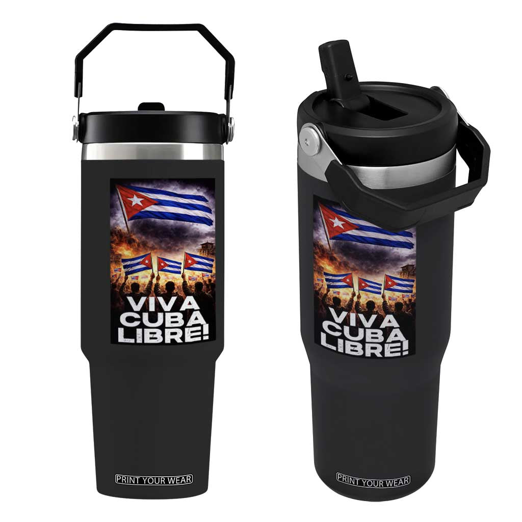 Viva Cuba Libre Flip Straw Tumbler Cuban Freedom Protest TS12 One Size: 30 oz Black Print Your Wear