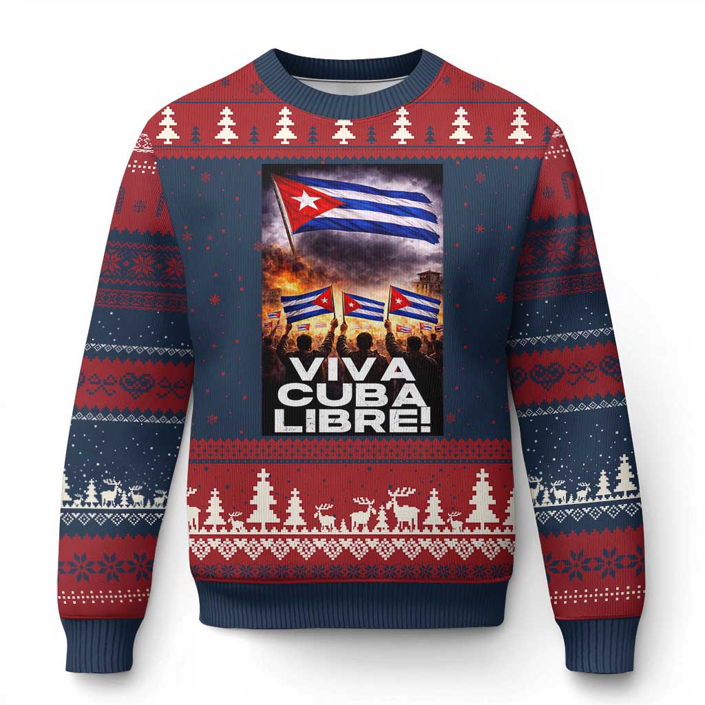 Viva Cuba Libre Ugly Christmas Sweater Cuban Freedom Protest TS12 Navy Red Print Your Wear