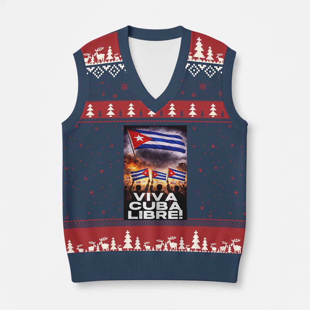 Viva Cuba Libre V-Neck Knit Sweater Vest Cuban Freedom Protest TS12 Navy Red Print Your Wear