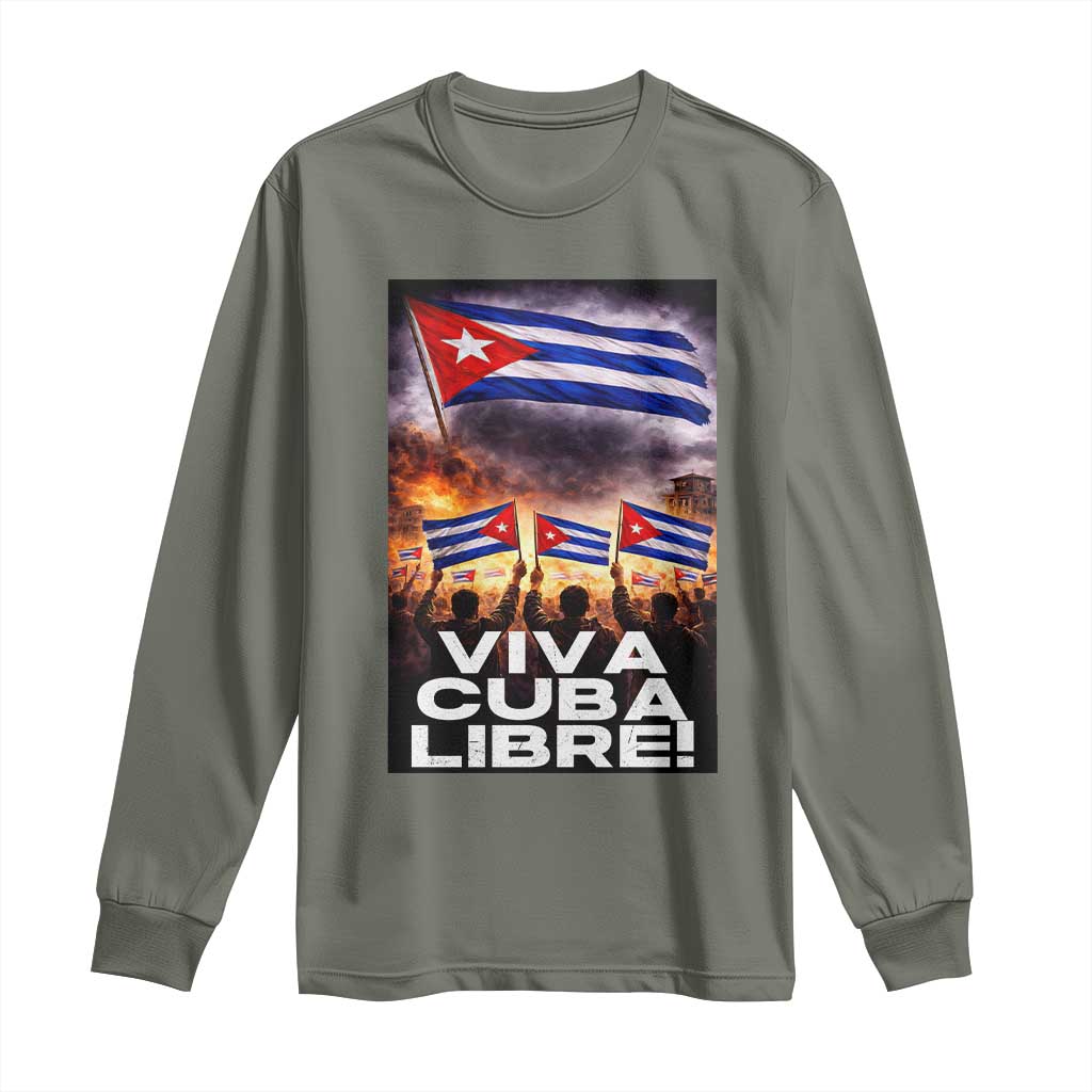 Viva Cuba Libre Long Sleeve Shirt Cuban Freedom Protest TS12 Military Green Print Your Wear