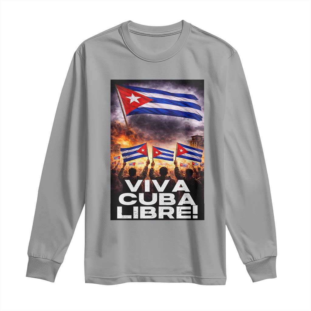 Viva Cuba Libre Long Sleeve Shirt Cuban Freedom Protest TS12 Sport Gray Print Your Wear