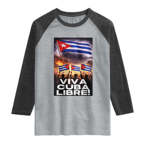 Viva Cuba Libre Raglan Shirt Cuban Freedom Protest TS12 Heather Gray Heather Charcoal Print Your Wear