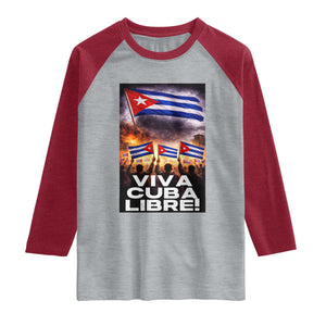 Viva Cuba Libre Raglan Shirt Cuban Freedom Protest TS12 Heather Gray Heather Red Print Your Wear