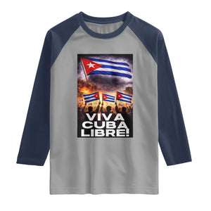Viva Cuba Libre Raglan Shirt Cuban Freedom Protest TS12 Sport Gray Navy Print Your Wear