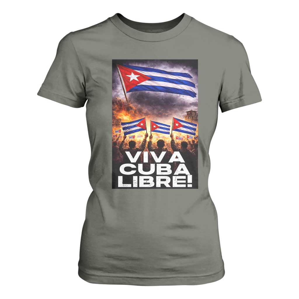 Viva Cuba Libre T Shirt For Women Cuban Freedom Protest TS12 Military Green Print Your Wear
