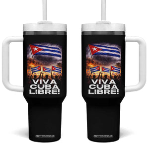 Viva Cuba Libre Tumbler With Handle Cuban Freedom Protest TS12 One Size: 40 oz Black Print Your Wear