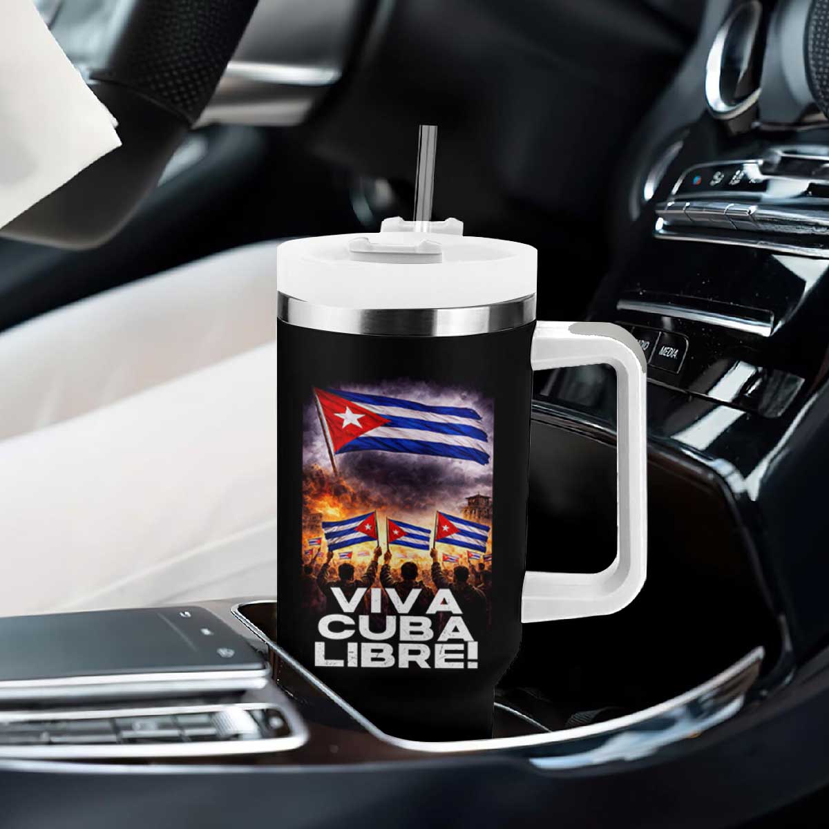 Viva Cuba Libre Tumbler With Handle Cuban Freedom Protest TS12 Print Your Wear