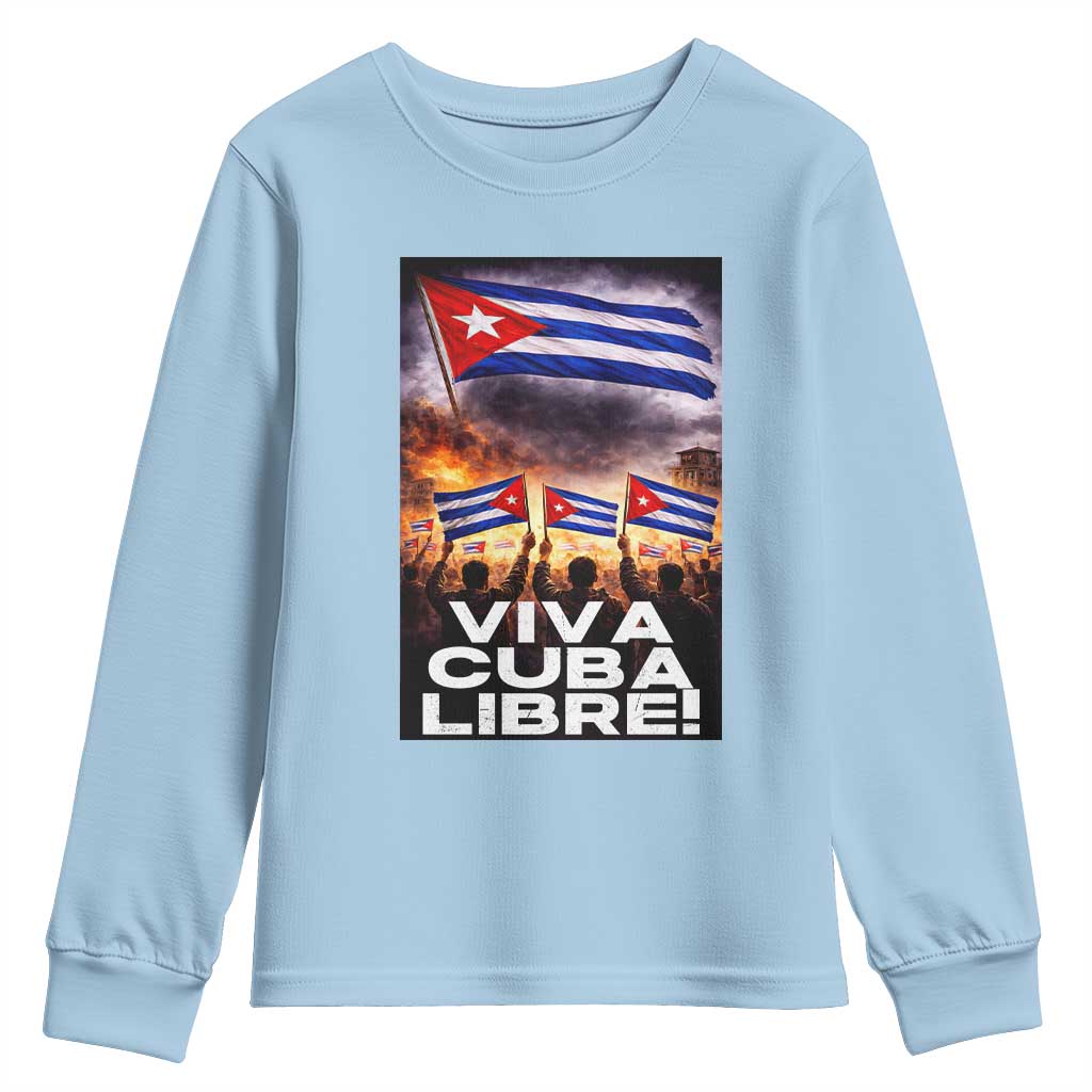 Viva Cuba Libre Youth Sweatshirt Cuban Freedom Protest TS12 Light Blue Print Your Wear