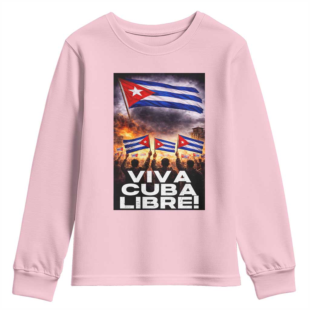 Viva Cuba Libre Youth Sweatshirt Cuban Freedom Protest TS12 Light Pink Print Your Wear