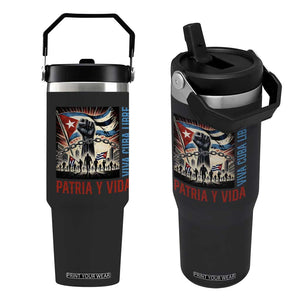 Cuban American Pride Flip Straw Tumbler Viva Cuba Libre Supporter TS12 One Size: 30 oz Black Print Your Wear
