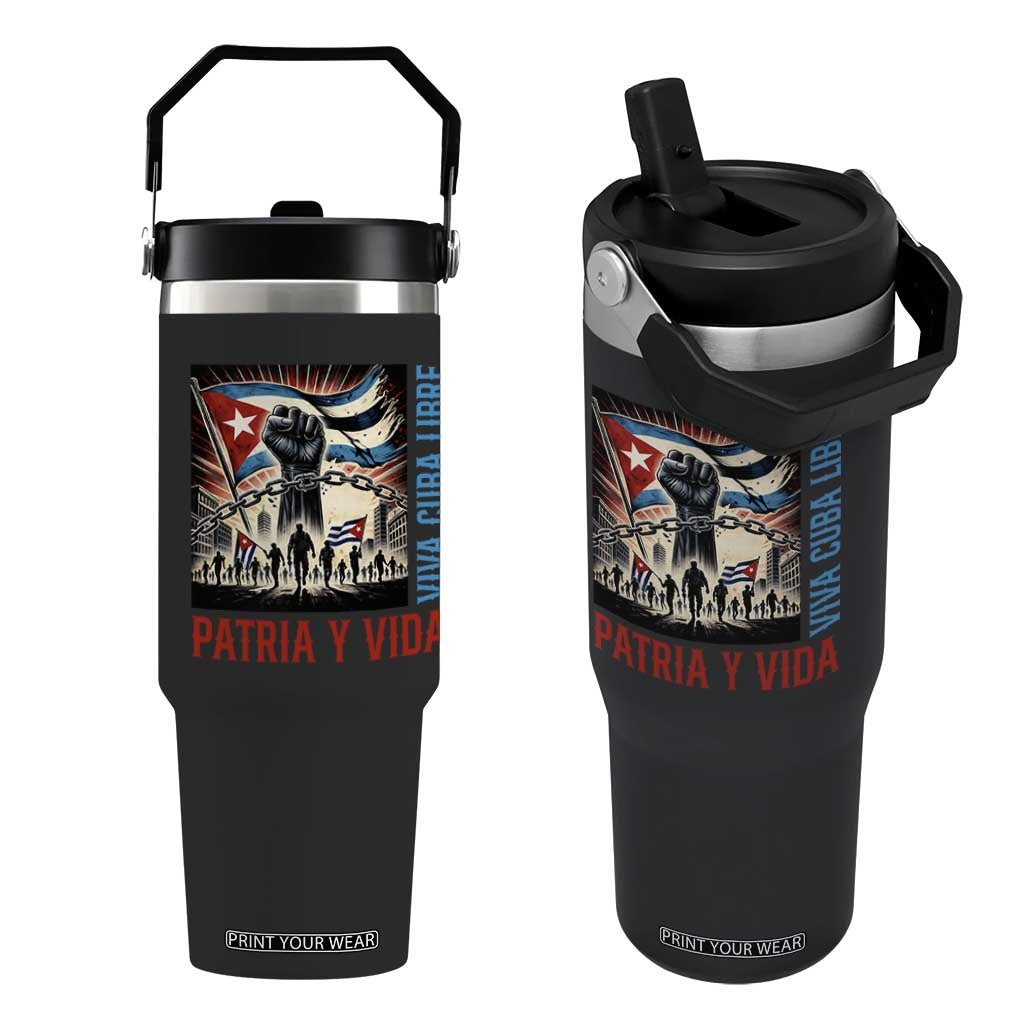 Cuban American Pride Flip Straw Tumbler Viva Cuba Libre Supporter TS12 One Size: 30 oz Black Print Your Wear