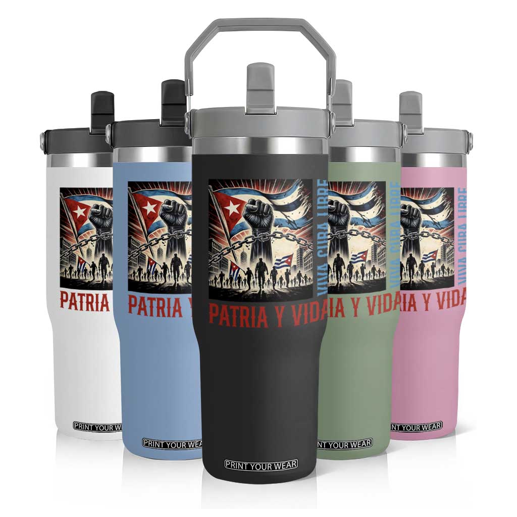 Cuban American Pride Flip Straw Tumbler Viva Cuba Libre Supporter TS12 Print Your Wear