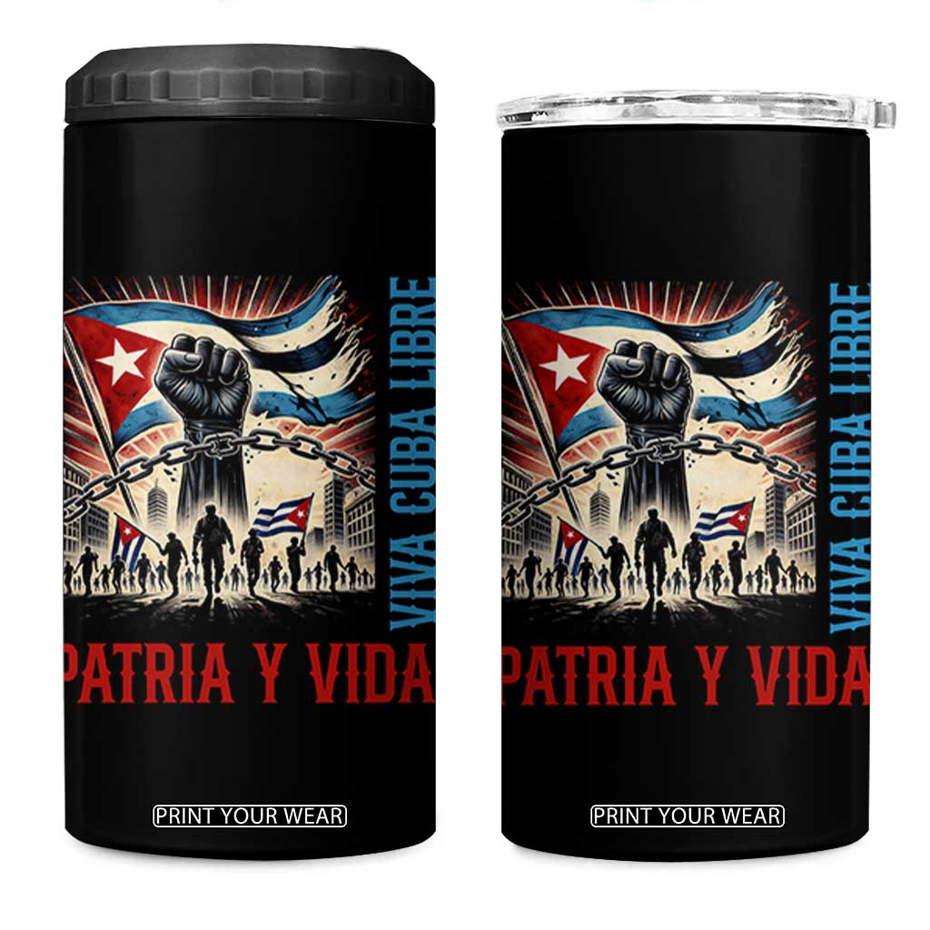 Cuban American Pride 4 in 1 Can Cooler Tumbler Viva Cuba Libre Supporter TS12 One Size: 16 oz Black Print Your Wear